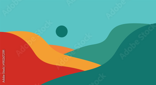 Abstract landscape with minimalist style in vibrant colors and soft lighting for digital art
