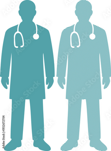Two doctors with stethoscopes teal silhouette medical