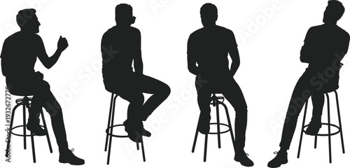 Silhouettes of Men Sitting on Bar Stools in Various Poses male seated