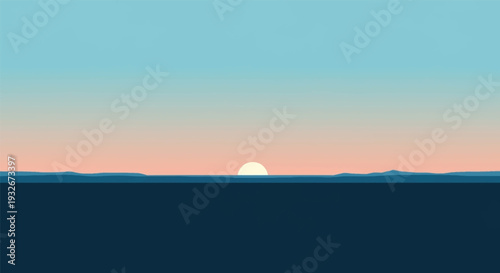 Serene ocean sunset in soft pastel colors with calm waves for peaceful background