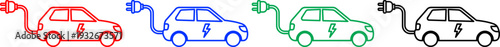 Electric car charging icon with plug and battery energy symbol for eco friendly vehicle transportation