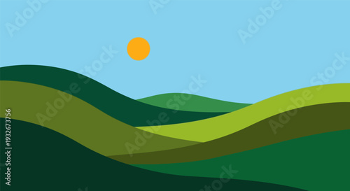 Serene Landscape with Rolling Hills in Soft Gradient Colors under Warm Sunny Sky for Environmental Campaign