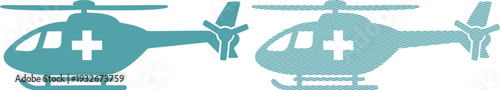 Two teal helicopters with medical cross symbols