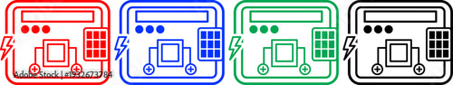 Electrical testers solar panels red blue green black circuit energy icons