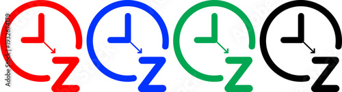 Clock face with z letter indicating sleeping time or inactive status icon set in four colors vector