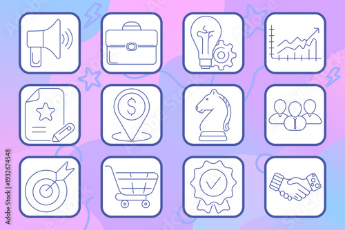 Home appliances set icon. Outline tiles, washing machine, sewing machine, refrigerator, microwave, vacuum cleaner, oven, air conditioner, mobile phone, kettle, blender, television