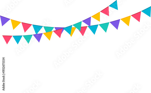 Colorful Triangle Bunting Flags Garland Isolated on Transparent Background for Festive Party Decoration Design