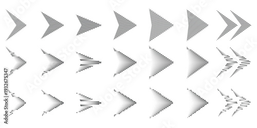 Collection of arrow icons with dashed and dotted lines, showing direction, progress, and data flow in various styles.