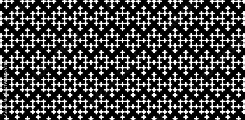 Black background with a repeating white plus (+) symbol pattern forming a symmetrical geometric arrangement.