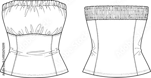 Strapless Tube Top Fashion Technical Drawing - Elastic Bodice Apparel Flat Sketch Vector