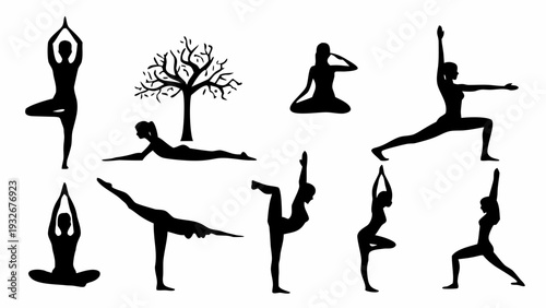 Women in various yoga poses for health and wellness