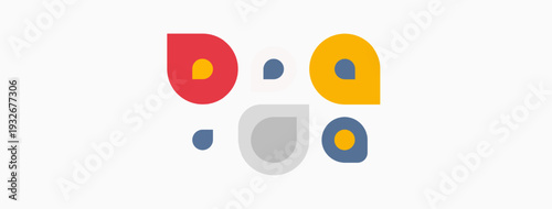 Abstract graphic depicts stylized faces. Simple shapes suggest community, connection, people, interaction. Minimalist design uses bright colors.