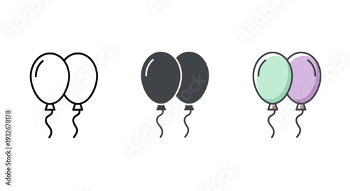 Celebratory balloons floating in the air, a joyful scene depicted in a simple illustration style