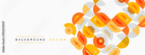 Abstract geometric pattern. Overlapping circles, squares create dynamic visual texture. Warm colors dominate design. Minimalist style.