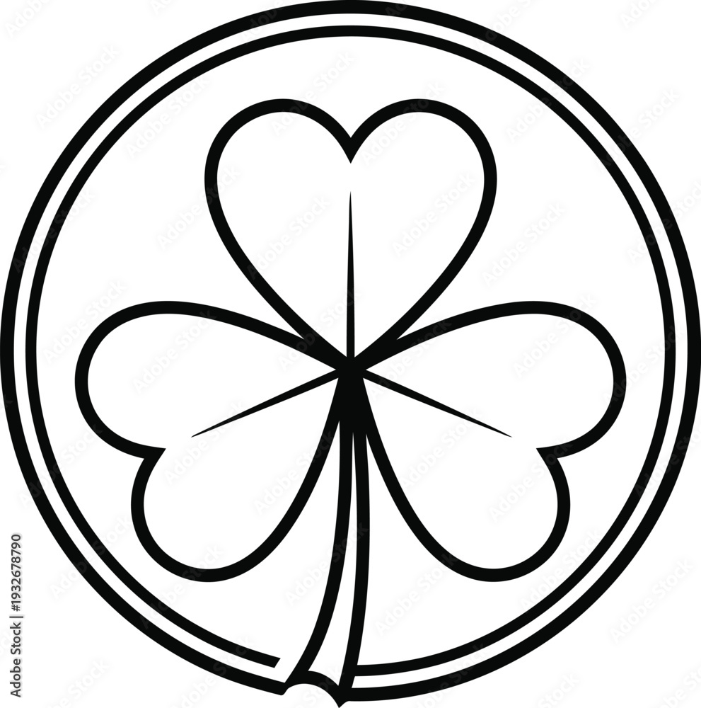 Fototapeta premium A black and white line drawing of a four leaf clover in a circle