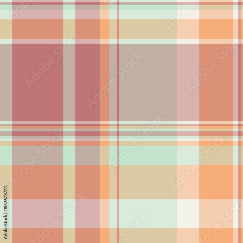 Paisley plaid textile background, package tartan vector fabric. Scrapbooking pattern seamless texture check in light and orange colors.