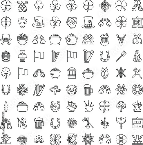 Collection of various symbols and icons in black and white