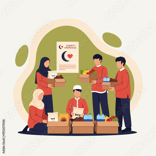 Charity volunteers sorting donations in a community center