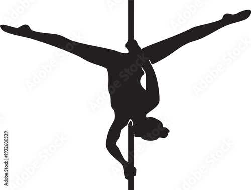 High Contrast Vector Silhouette Pole Fitness Athlete Vertical Split