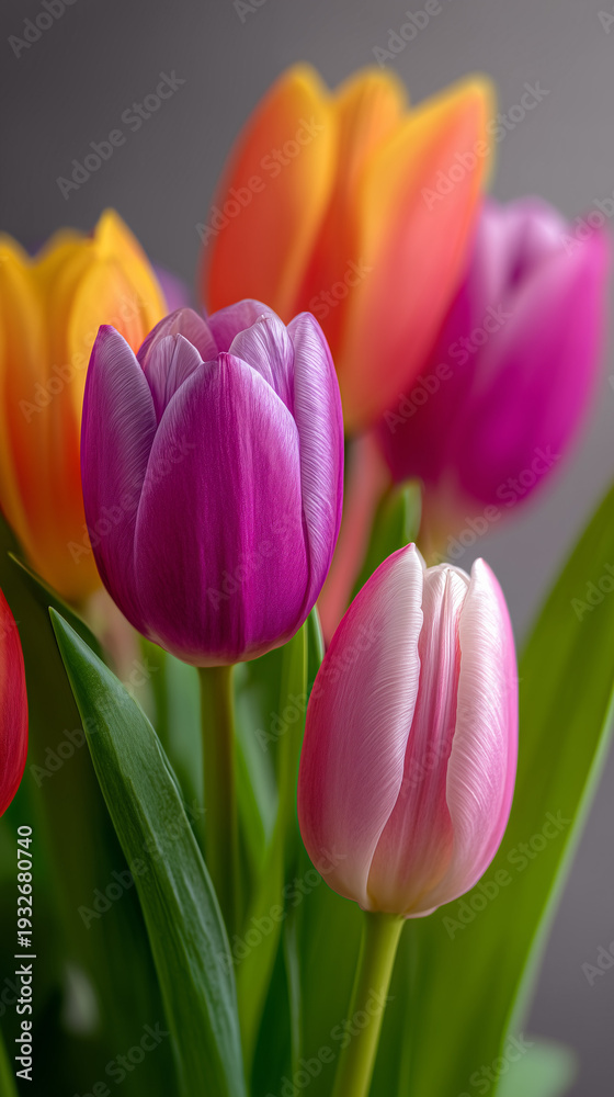 Fototapeta premium Close-up bouquet of tulips vibrant spring floral photography