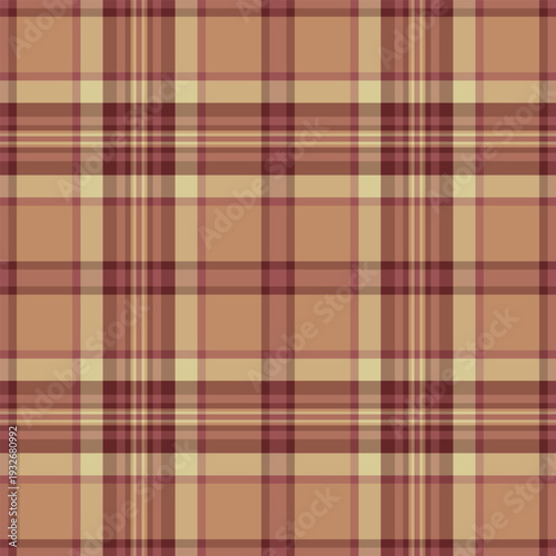 Short plaid fabric textile, purity check background vector. Woman seamless texture tartan pattern in red and orange colors.