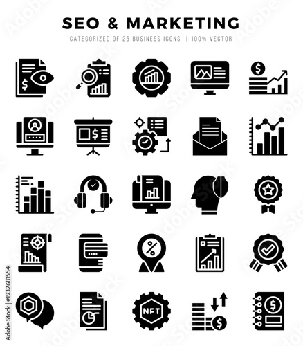 Simple Set of SEO & Marketing Related Vector Glyph Icons.