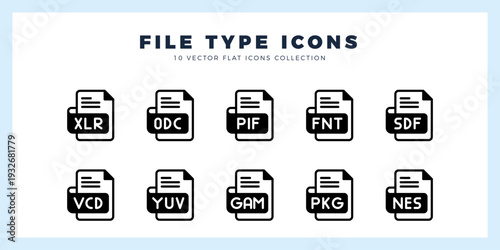 10 File Type Lineal Fill icon pack. vector illustration.