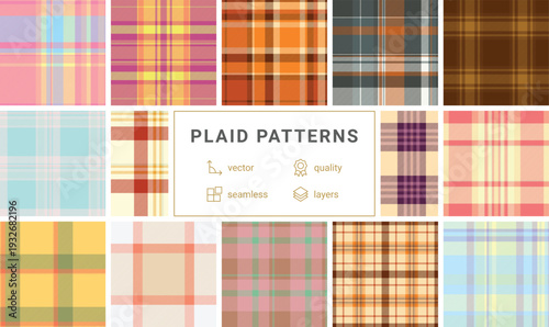 Plaid pattern set tailored for cardigans. Seamless repeats add warmth and style to layered outfits. Vector format scales easily.