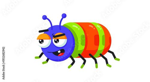 A cartoon caterpillar illustration celebrating April Fools' Day with vibrant colors and playful expression