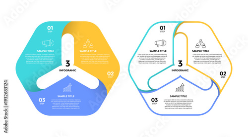 Venn diagram business infographic circle chart template 3 options steps, presentation with venn diagram elements vector illustration.
