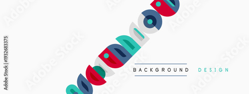 Colorful abstract shapes cascade diagonally across black background. Text reads background design in light green. Simple, modern aesthetic.