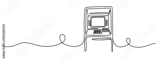 Minimalist line art of an atm machine on white background. No editable stroke