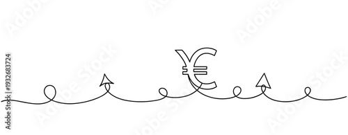 Minimalist euro yen symbols with arrows in continuous line art design. No editable stroke