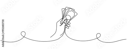 Minimalist line art of hand holding cash. No editable stroke