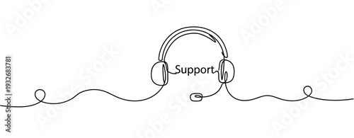 Minimalist headset line art symbolizing customer support and communication. No editable stroke