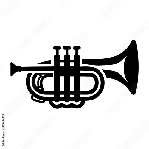 cornet icon silhouette illustration for music, brass, and band instrument design use
