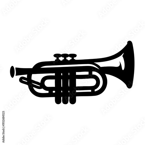 trumpet icon silhouette illustration for music, brass, and jazz instrument design use
