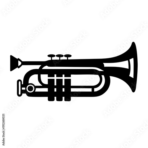 trombone icon silhouette illustration for music, brass, and band instrument design use