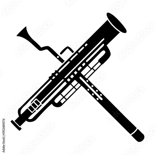 bassoon icon silhouette illustration for music, wind instrument, and classical design use