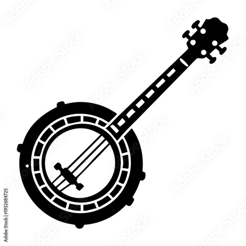 banjo icon silhouette illustration for music, folk, and string instrument design use