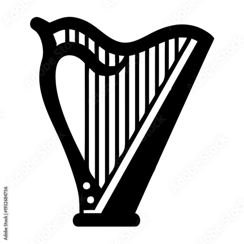 harp icon silhouette illustration for music, classical, and string instrument design use