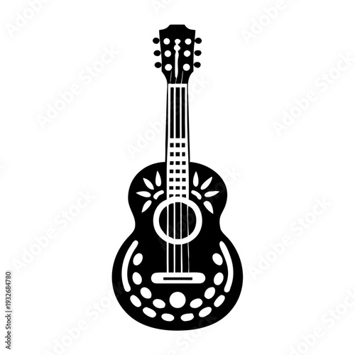 acoustic guitar icon silhouette illustration for music, folk, and instrument design use