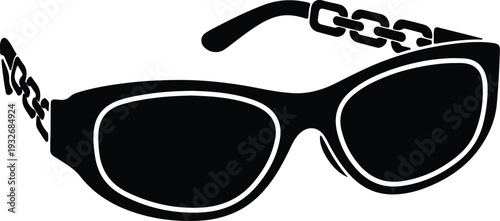 black sunglasses with chain strap