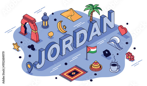 Jordan landmarks: heritage, culture, and symbols in 3d isometric design