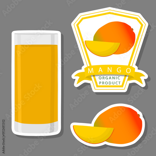 big set different types juice mango in glass cup
