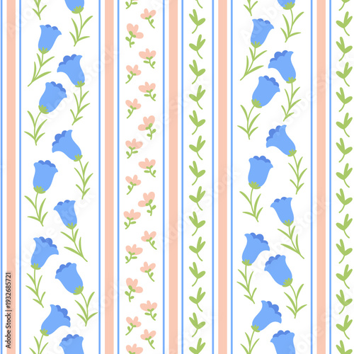 Blue bells striped seamless pattern
