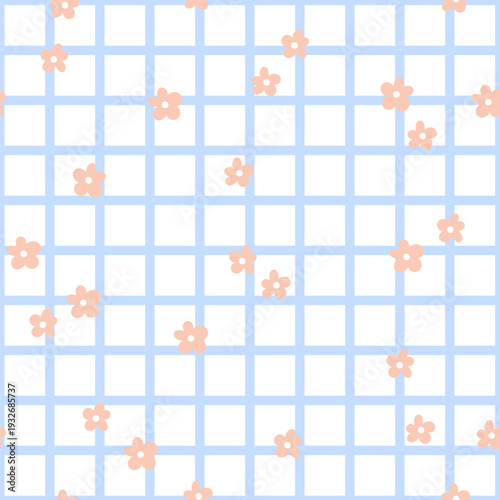 Checkered seamless pattern with daisies