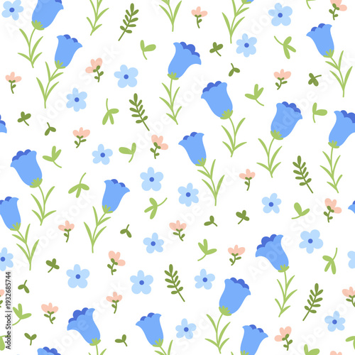 Blue bells floral seamless pattern