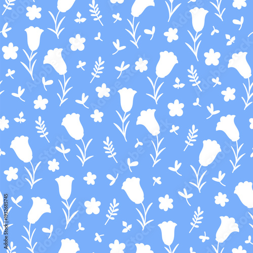 White flower silhouettes seamless pattern