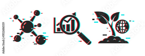 Molecular network analysis and growth monitoring in environment. Glitch effect